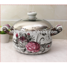 porcelain enamel cookware with coating high quality decal and metal lid ceramic handle